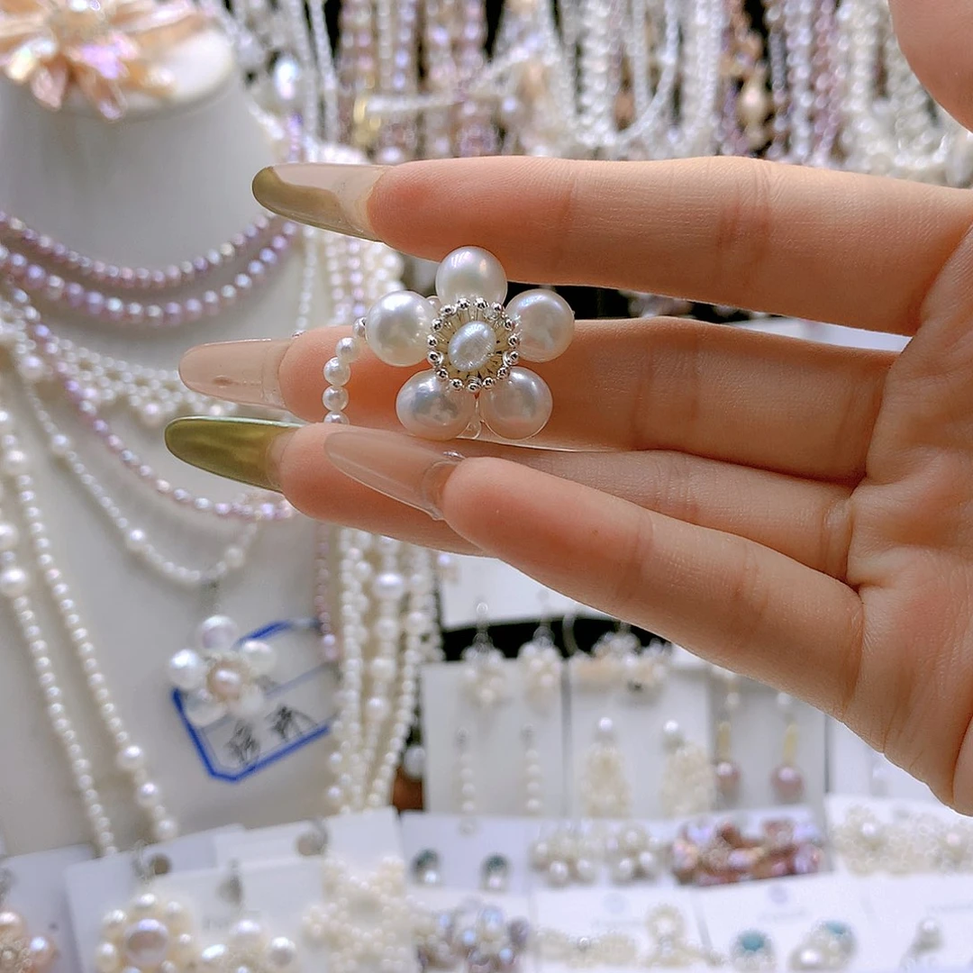 银S925镶嵌耳饰淡水珍珠L*x