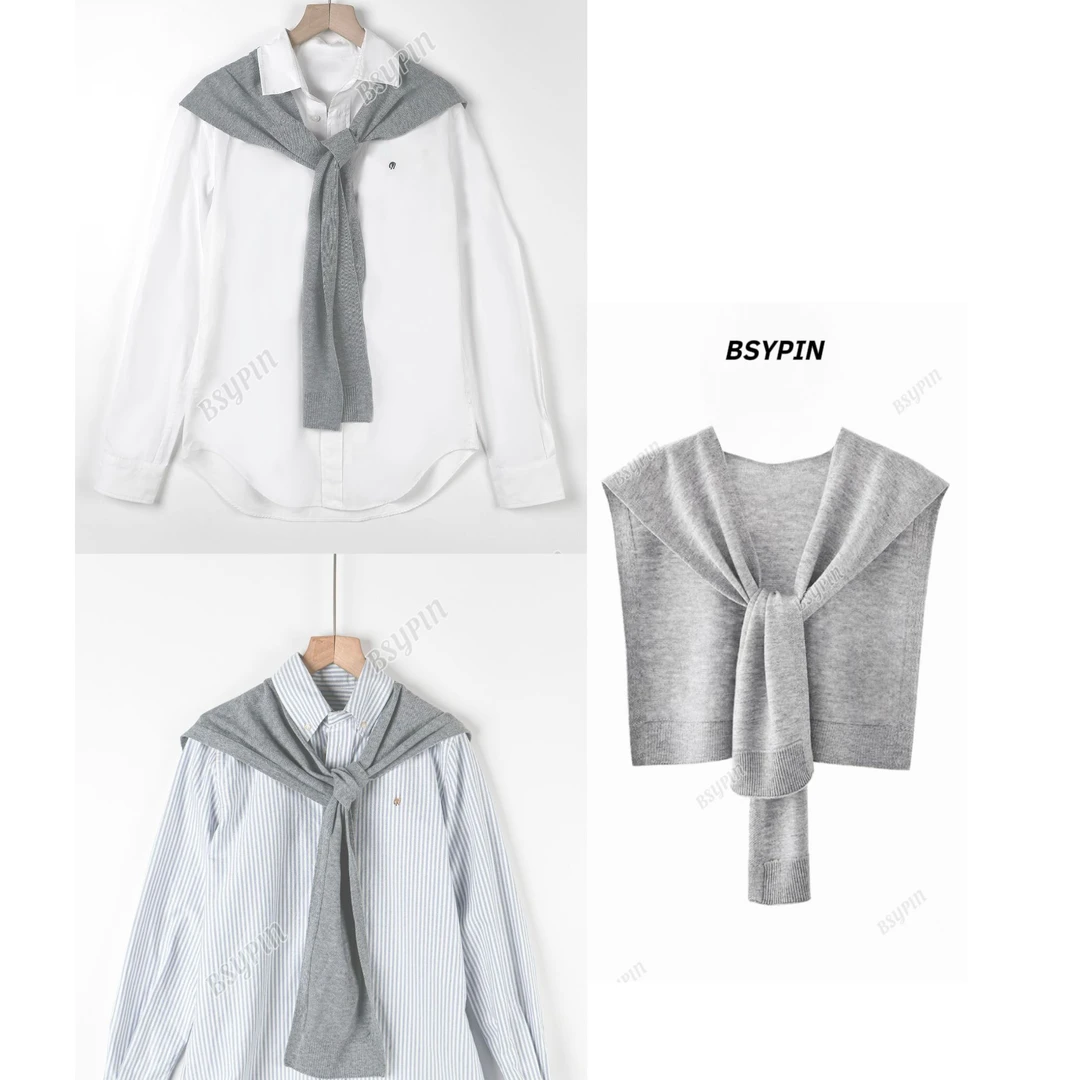 搭配衬衫的小披肩外搭网红爆款打结灰色针织围巾春秋空调护肩