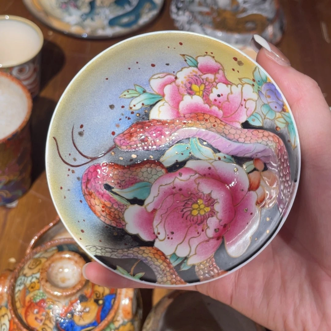 手绘粉彩普洱杯杯