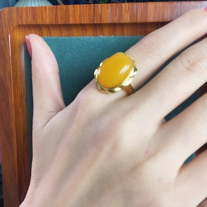 蜜蜡银S925镶嵌戒指戒指