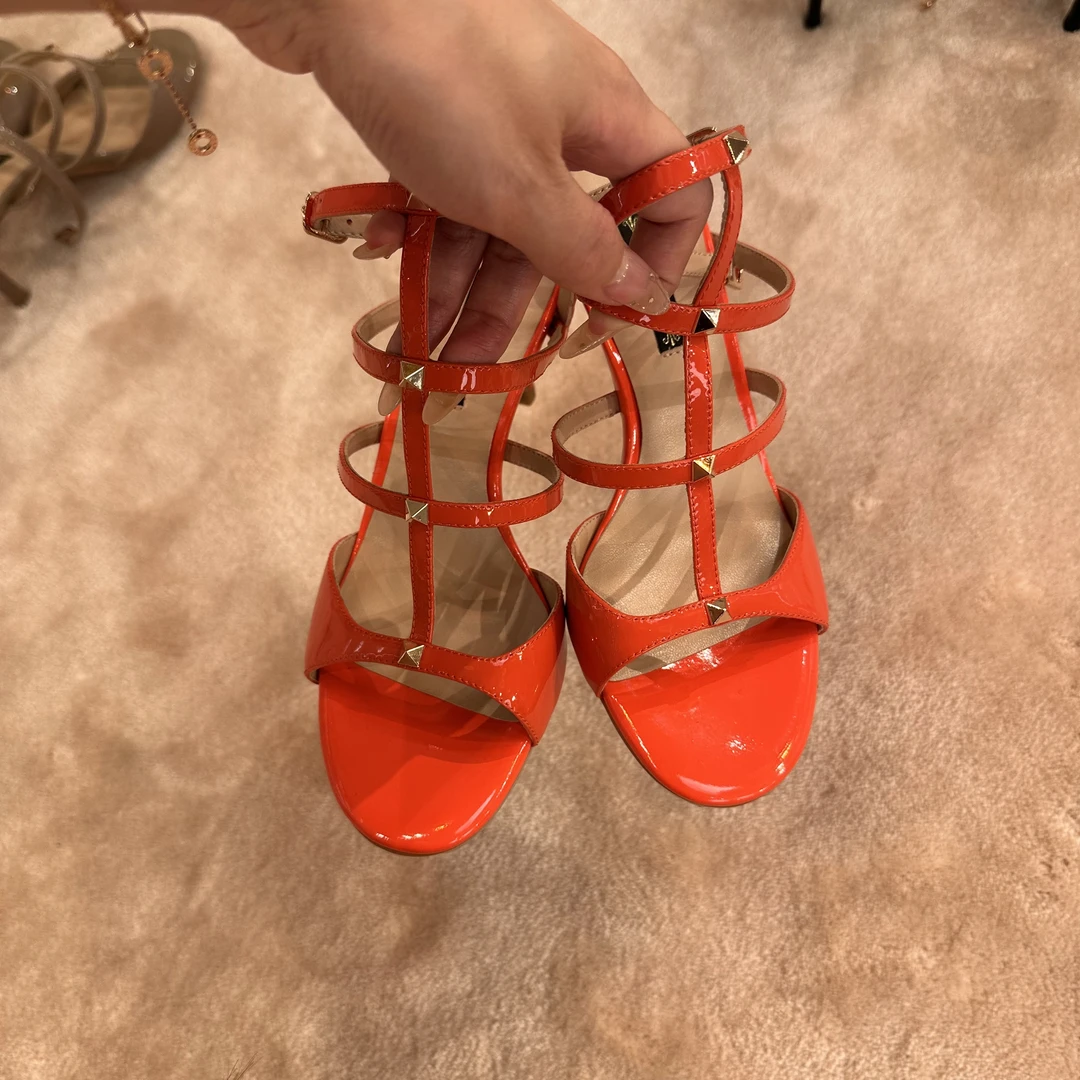 IFUSI 细跟绑带铆钉橡胶底时尚女凉鞋高跟鞋57535-505