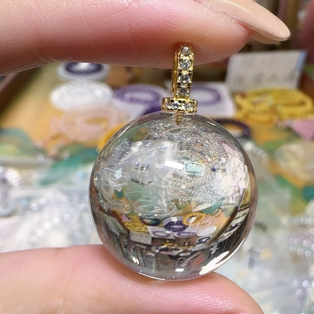 米***麦未镶嵌手串水晶天然白水晶全净体吊坠球