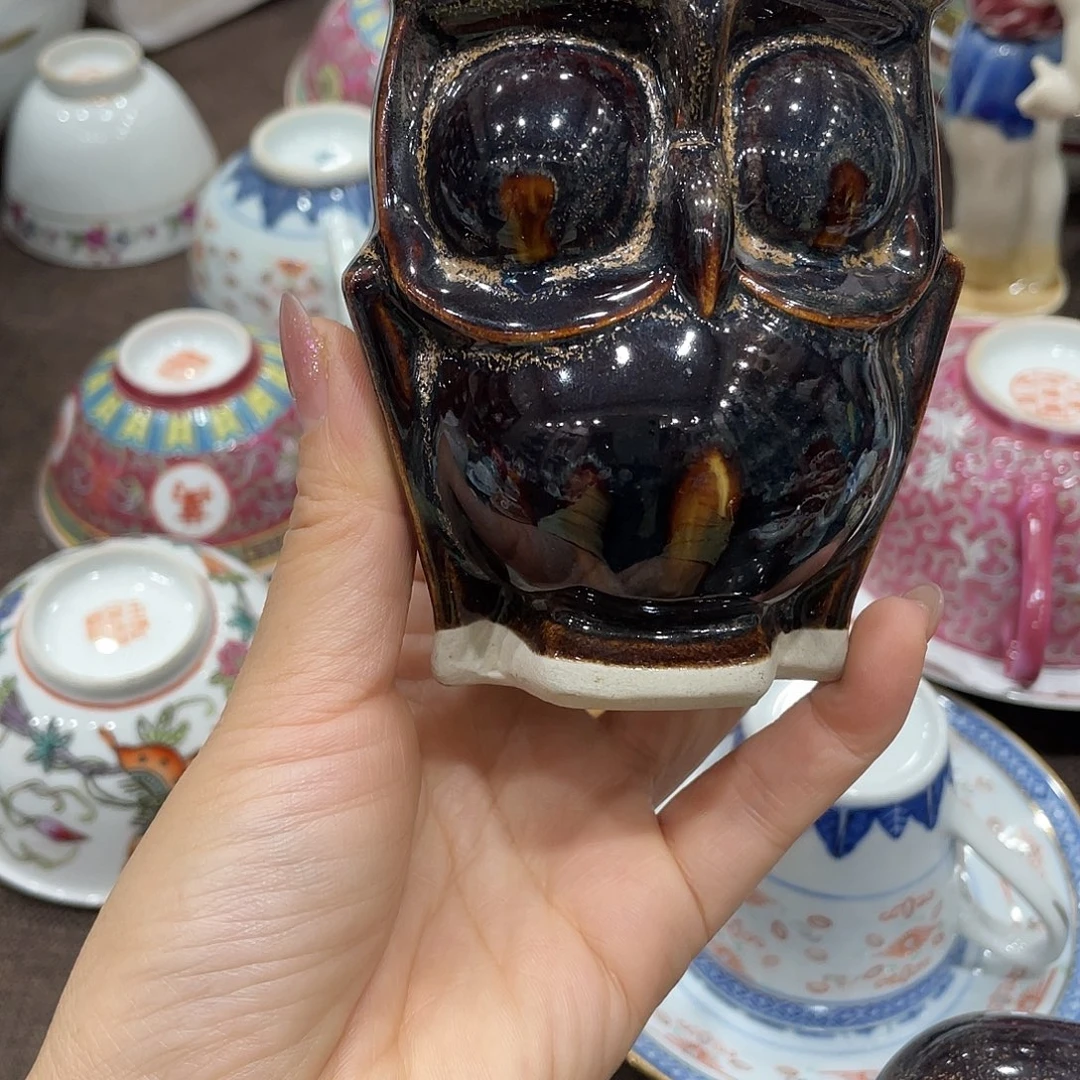 瓷片磁州窑雕塑猫头鹰