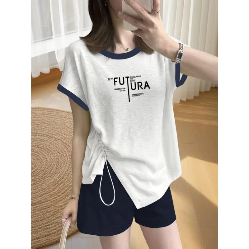 雪花棉T恤女2025夏装不规则短袖设计感减龄显瘦百搭上衣洋气衣服