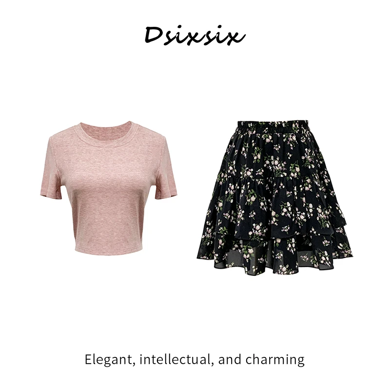 Yeah Me-【祈愿少女】夏季新款甜美少女风不规则斜纹绣花短裙套装女