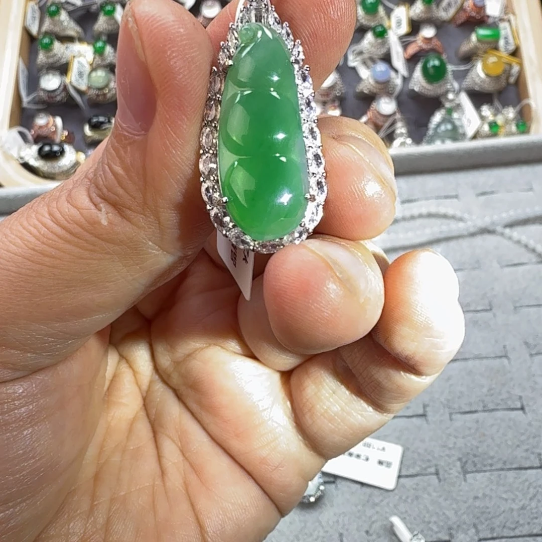 翡翠银S925镶嵌戒指天然缅甸翡翠a货