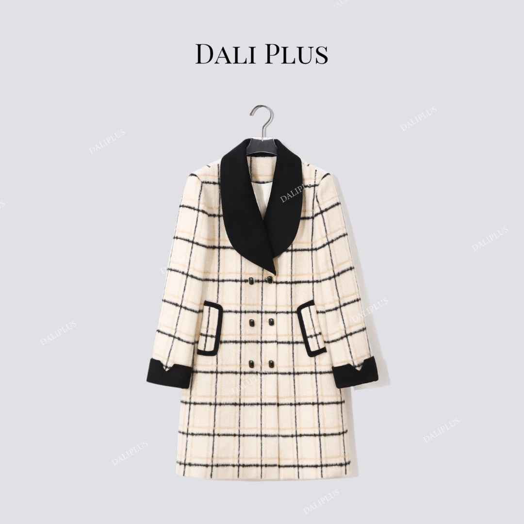 DALI PLUS“30羊毛呢格子95鹅绒”中古系列羽绒服大衣-D5SS7344
