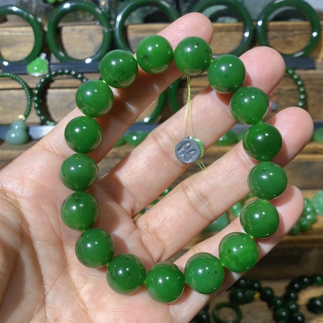 【闪购商品】吊坠(不含链)未镶嵌和田玉俄料菠菜绿手串 12