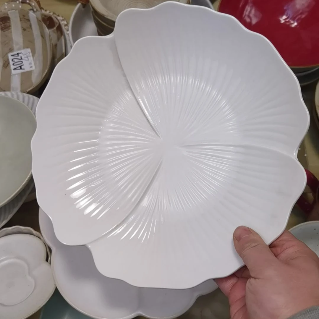 瓷片微瑕银杏叶十寸大盘两个一组