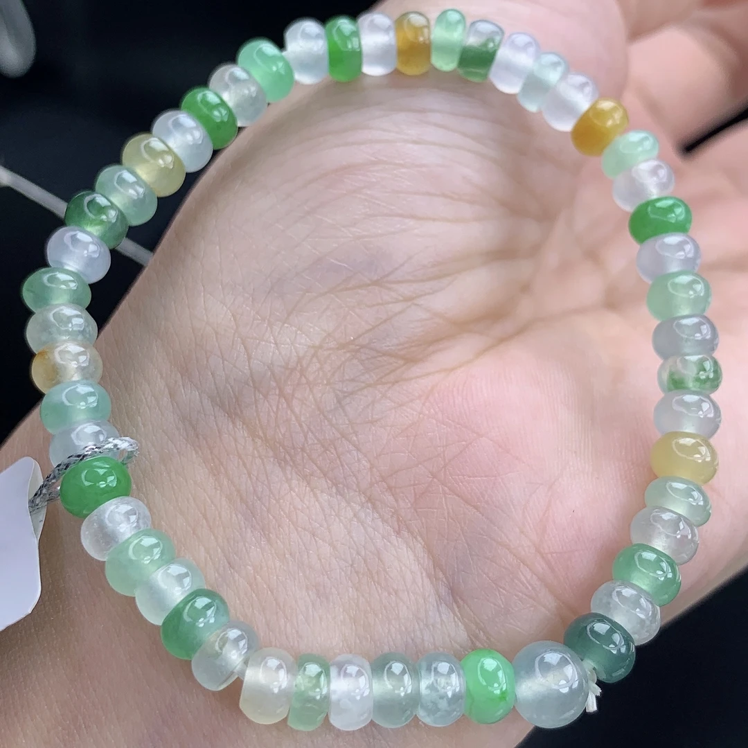 四会 缅甸A货翡翠绿色冰多宝算盘珠手链手串T/5.5-6.4mm