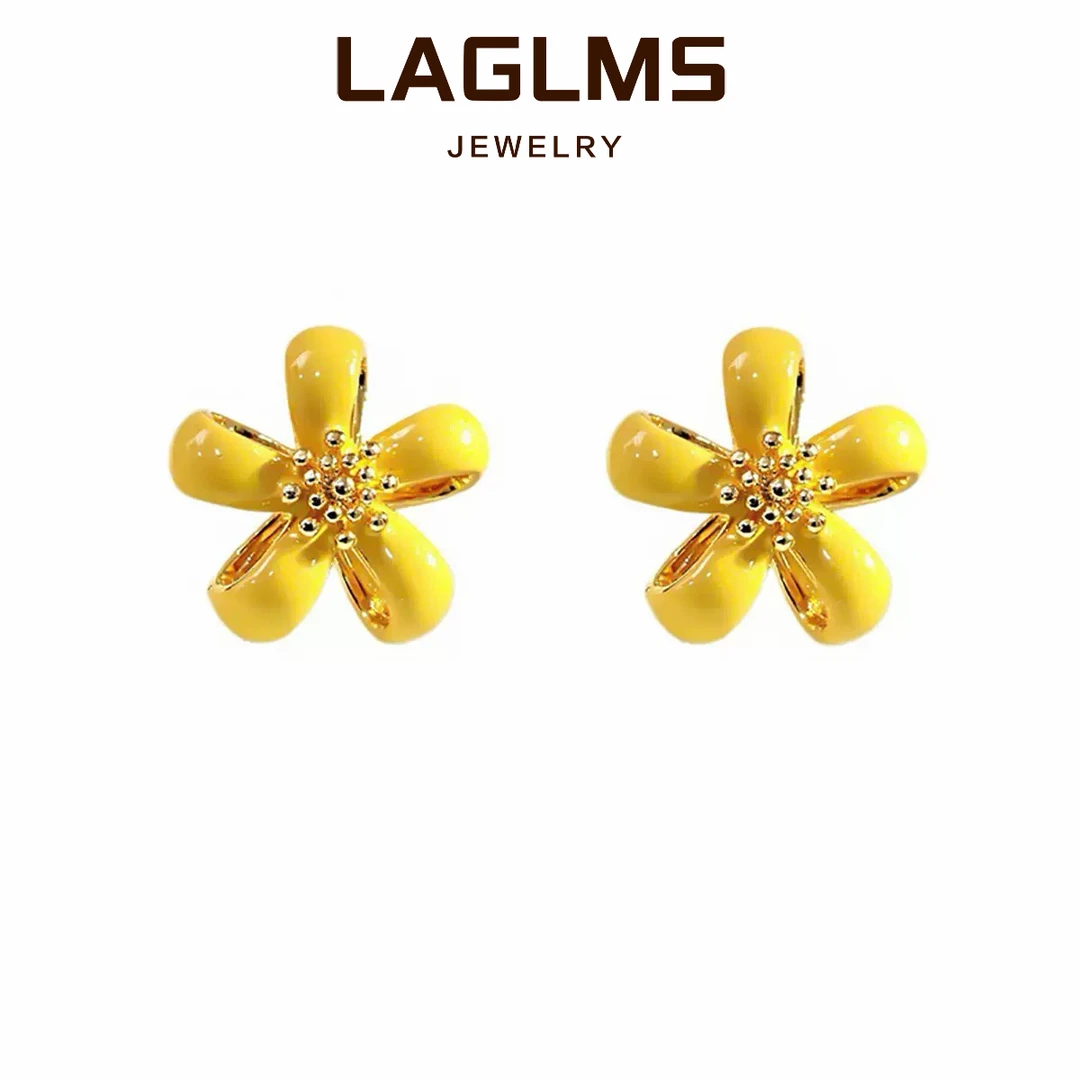 LAGLMS 铜合金珐琅耳饰 夏季小清新小黄花珐琅滴油耳钉甜美简约