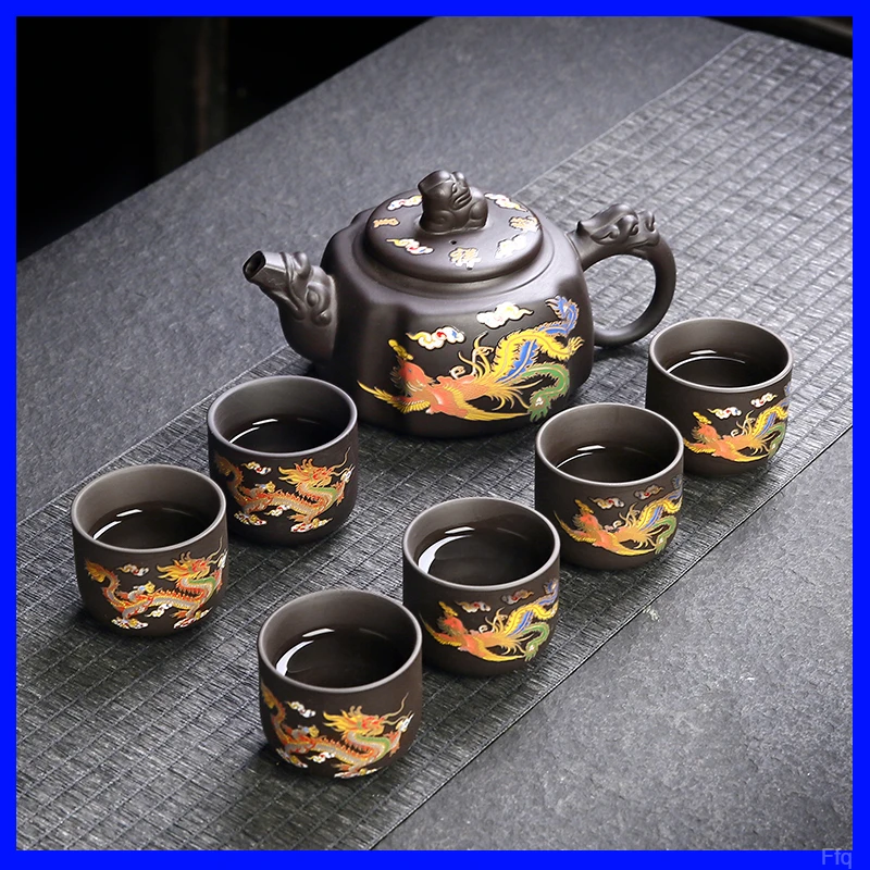 龙凤变色凤鸣四方龙尊紫砂断水茶壶泡茶专用高档茶水分离茶艺器具