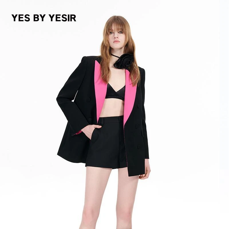 YES BY YESIR叶谦原创新款西装羊毛通勤黑粉撞色西服YDFLC13111