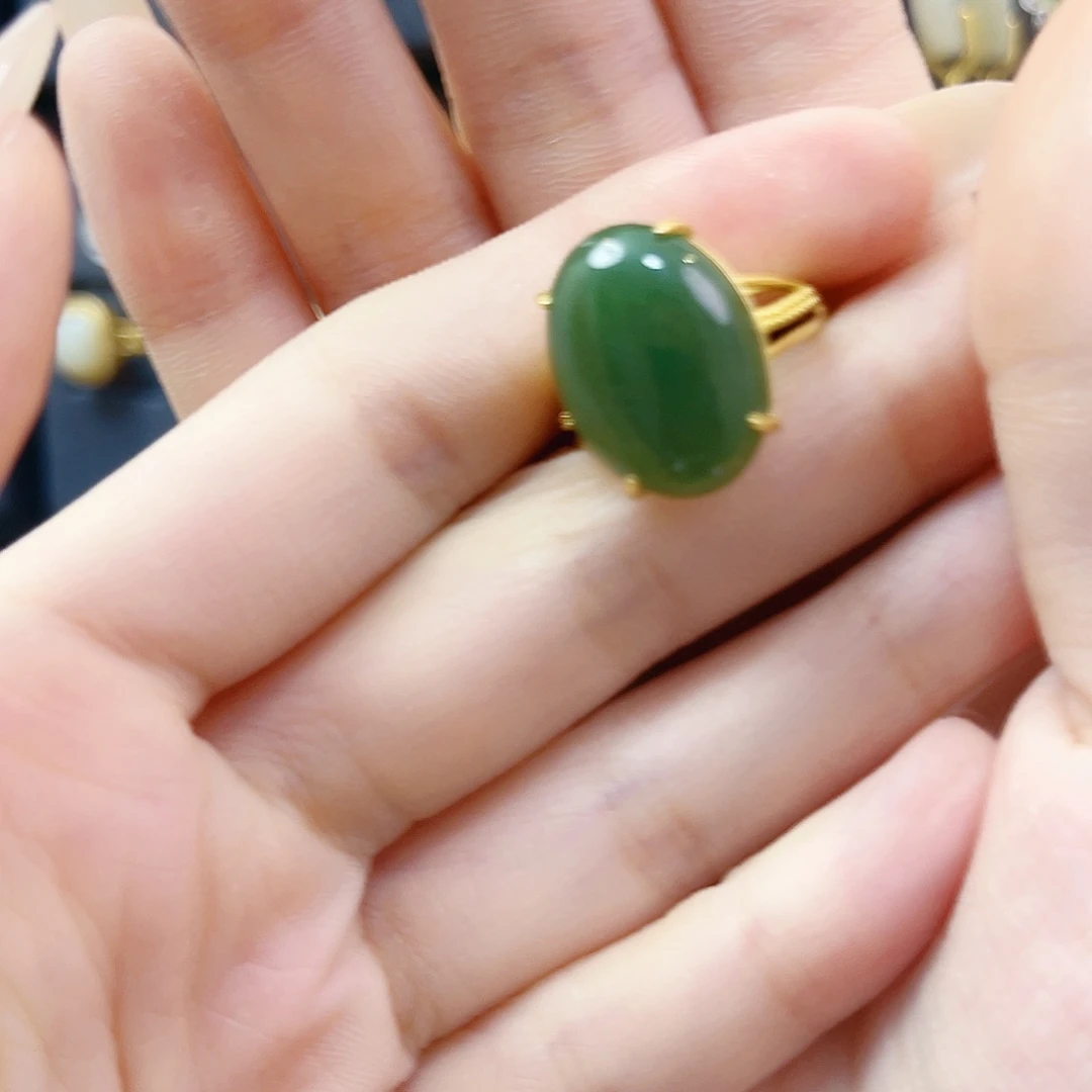 和田玉银S925镀金镶嵌戒指