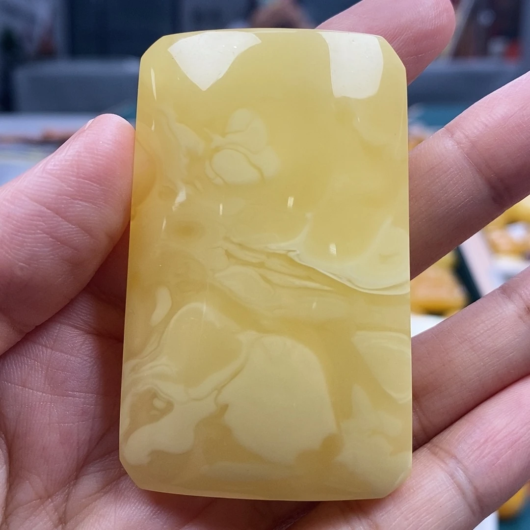 琥珀未镶嵌珠宝奇石30.3白花蜡平安无事牌