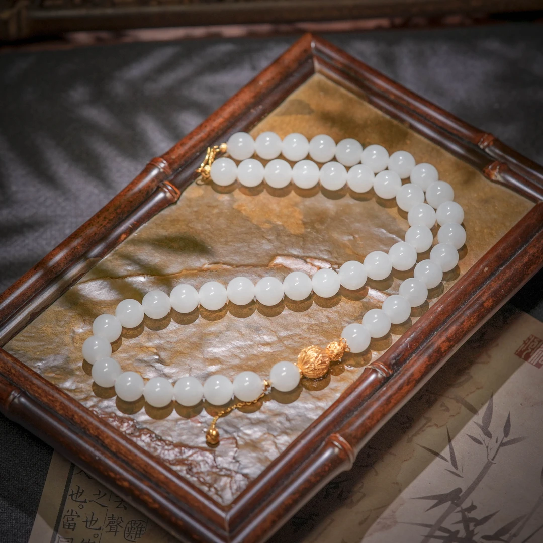 云荷·典藏级和田玉羊脂级料18K金项链AD1809约9-10mm