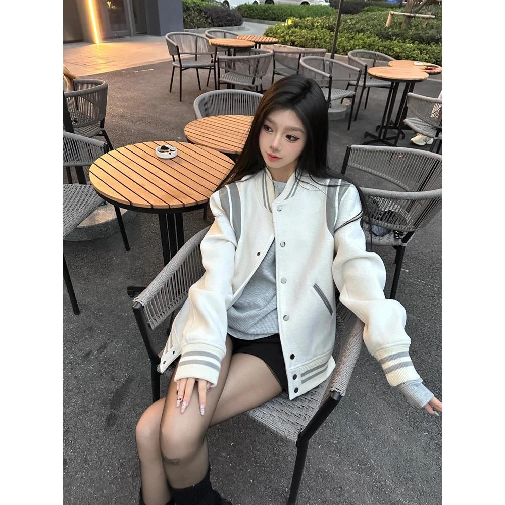 棒球服短外套女小个子2025春秋冬新款高级感美式休闲加厚卫衣夹克