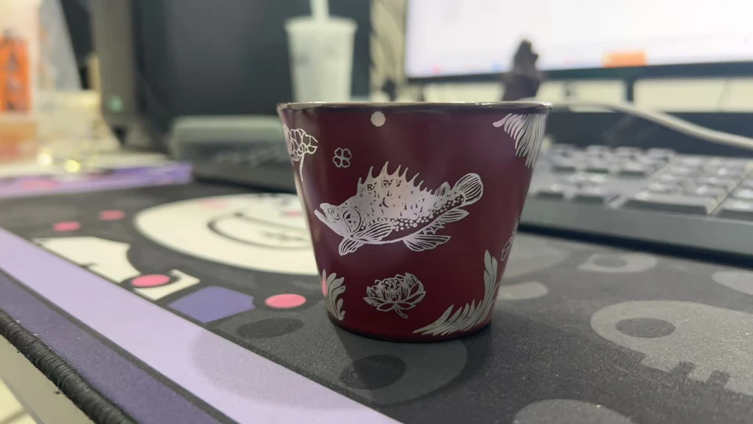 原矿老岩泥半手鱼藻纹纯银直身杯主人杯功夫茶具茶杯品茗杯203