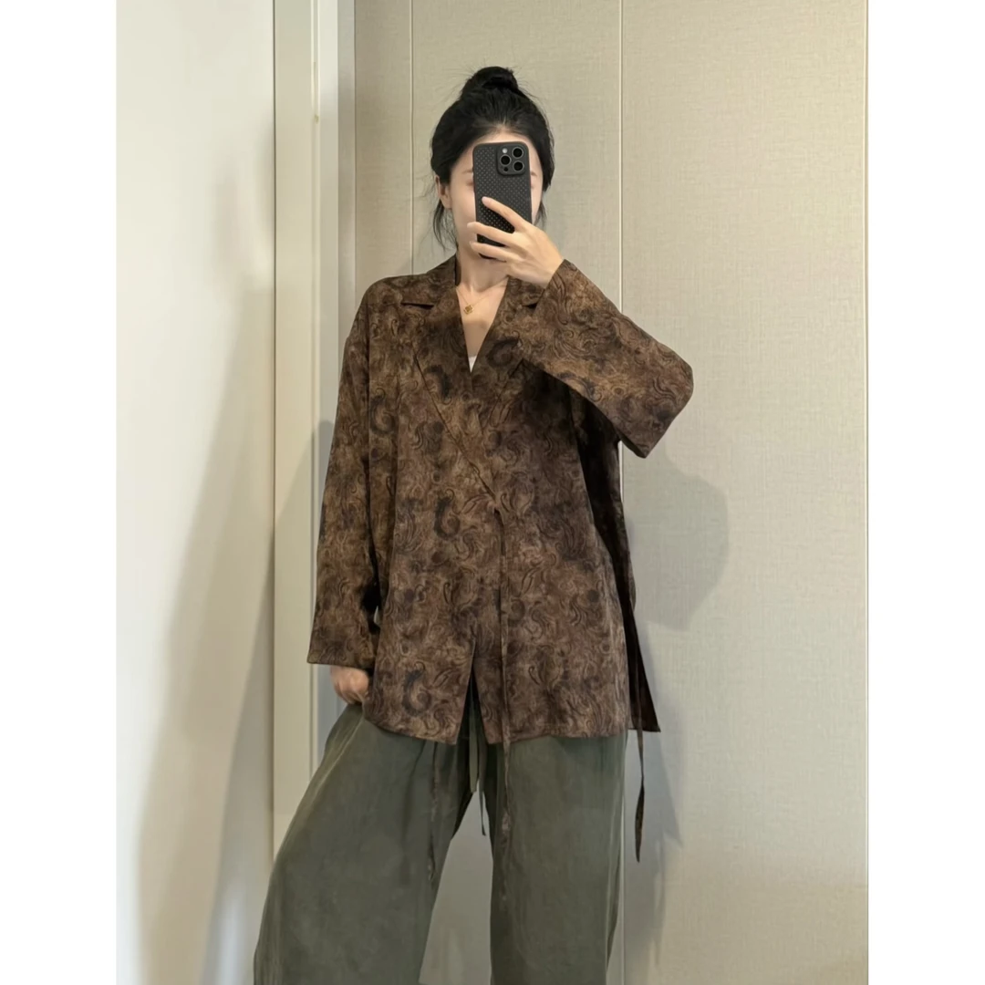 复古腰果花西装道袍100%桑蚕丝香云纱75长120胸围
