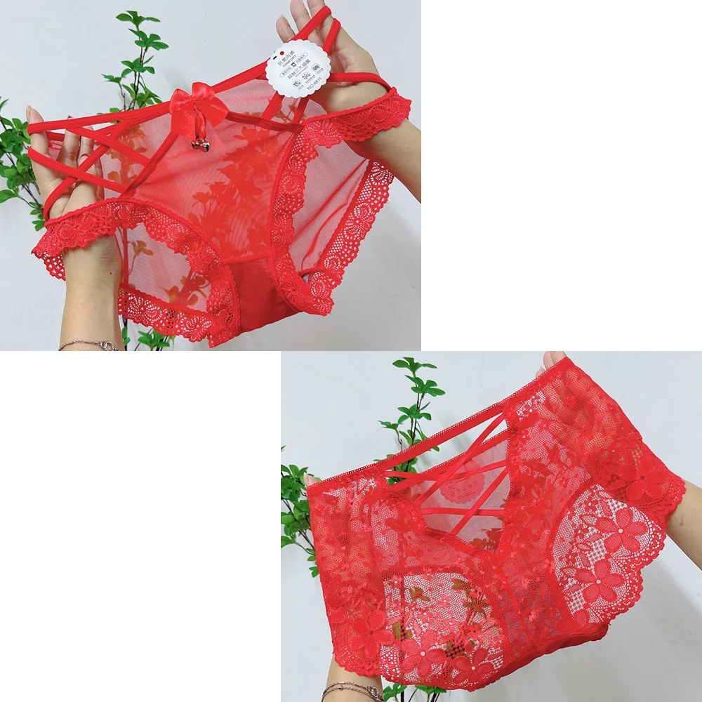 【大红装】100斤-200斤大码内裤女胖MM性感网纱透气镂空高腰全包臀