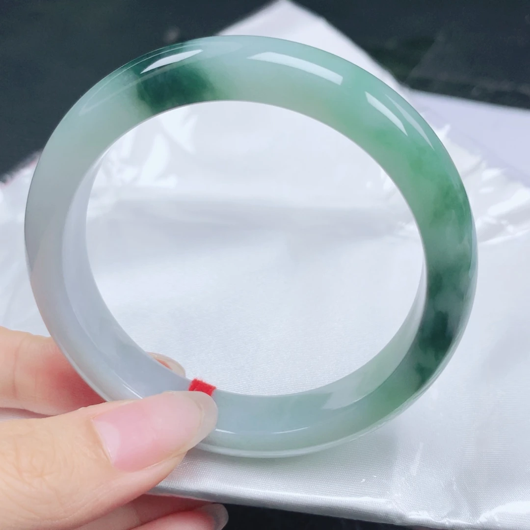 翡翠未镶嵌手镯翡翠57.4半山水飘深花正圈