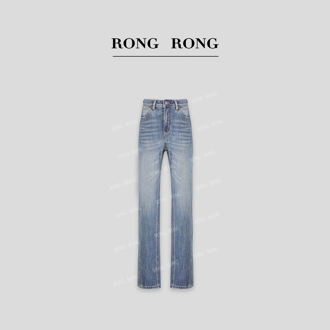溶溶J【剪刀裤】RONGRONG 高腰四面弹侧边分割洗水修腿牛仔裤B8076