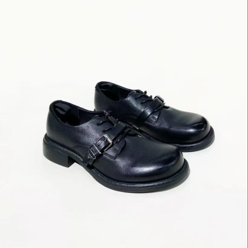 C5424 黑色 英伦风乐福鞋2025新款系带低跟通勤乐福鞋