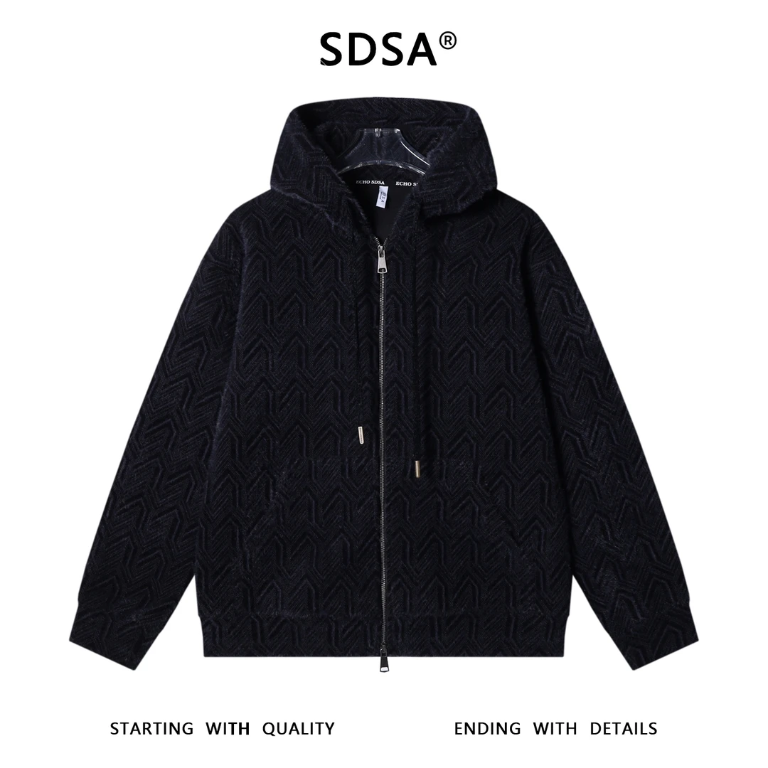 SDSA男士秋冬新款痞帅男装潮牌宽松绒毛开衫拉链抽绳连帽卫衣百搭