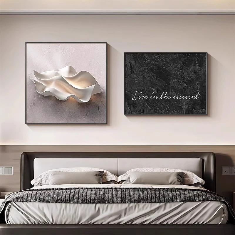极简风卧室床头装饰画黑白抽象艺术主卧客厅背景墙挂画高级感壁画