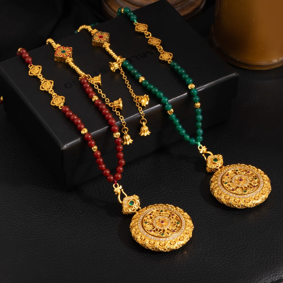 铜合金仿水晶项链 【LANSE 新年系列·八宝时轮】新中式复古罗盘项链