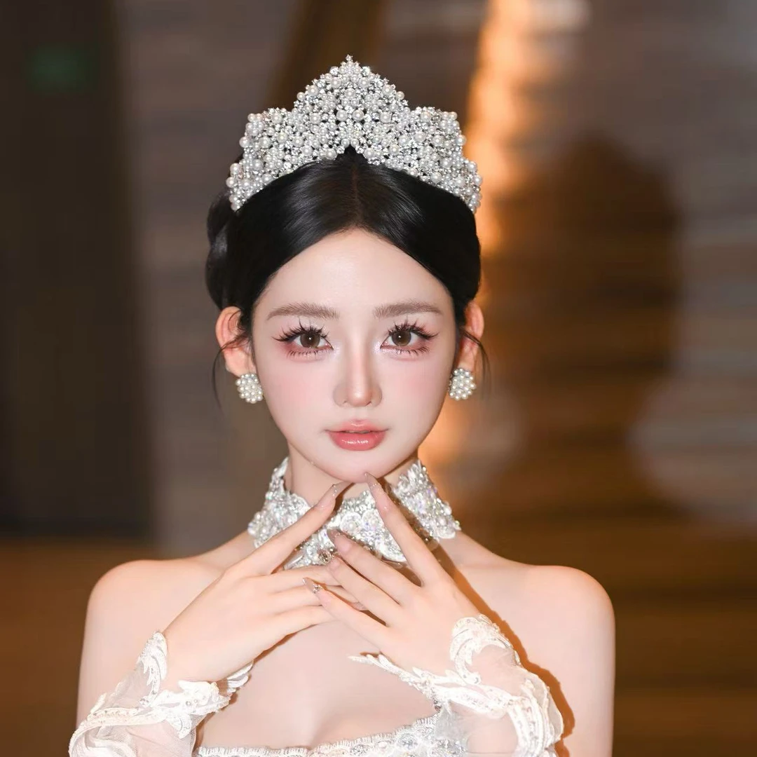 新款新娘皇冠头饰奢华大气珍珠王冠发饰婚纱晚礼服生日公主配饰品