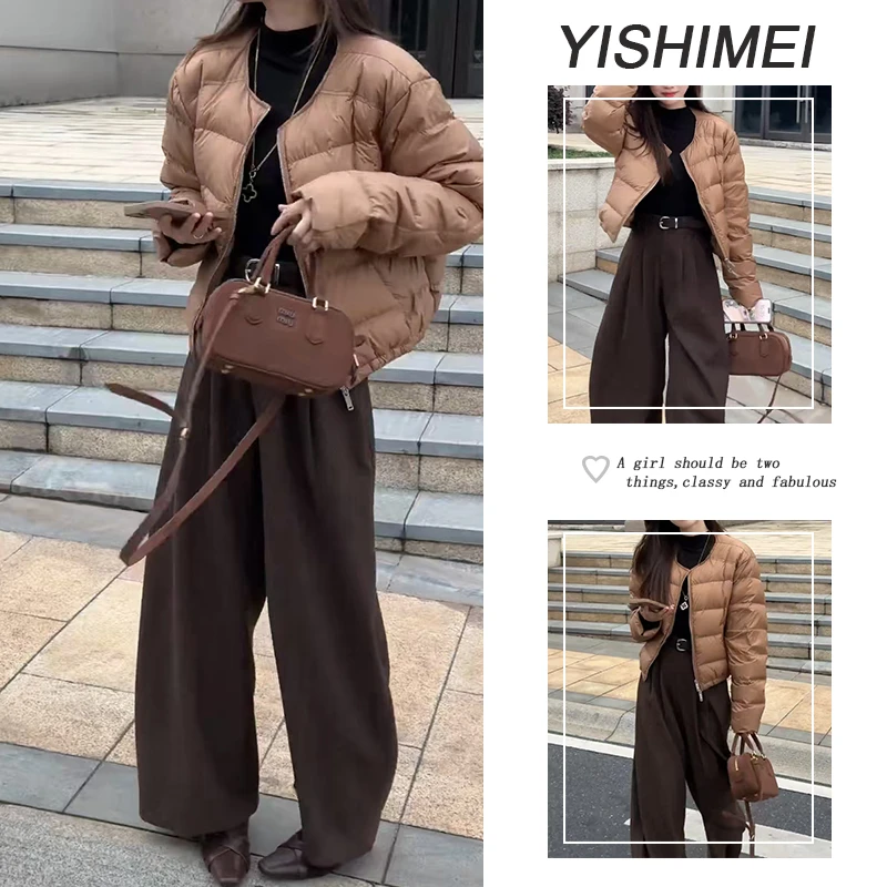 冬季时尚穿搭2025年新款百搭长袖打底衫短款棉服高腰休闲裤三件套