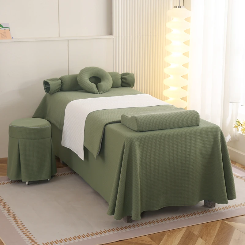 针织轻奢美容床罩四件套高档新款美容院按摩专用理疗床单美容床单