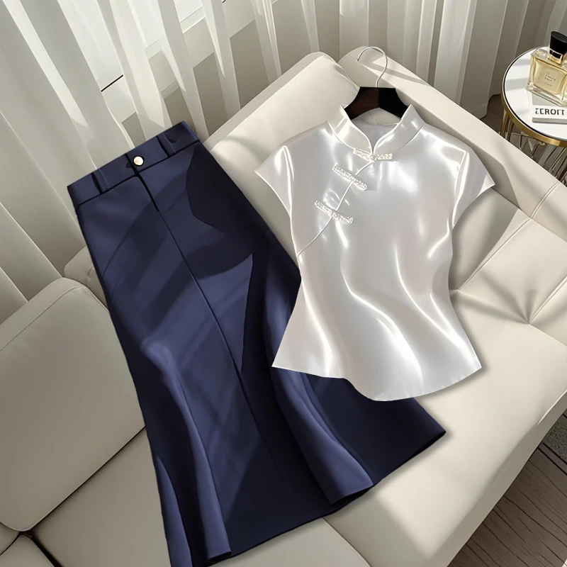 2025夏季新款出游服装女爆款新中式国风立领漂亮上衣显瘦半身裙子