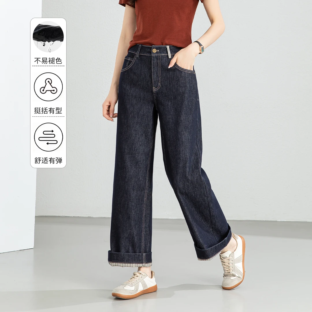 86005 丹宁蓝垂感直筒阔腿牛仔裤女新款春秋季高腰宽松小个子九分