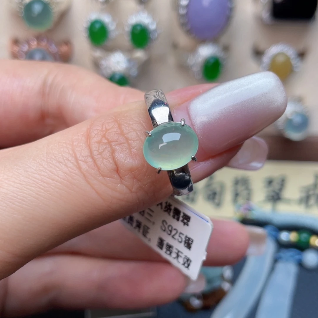 翡翠戒指银S925镶嵌戒指