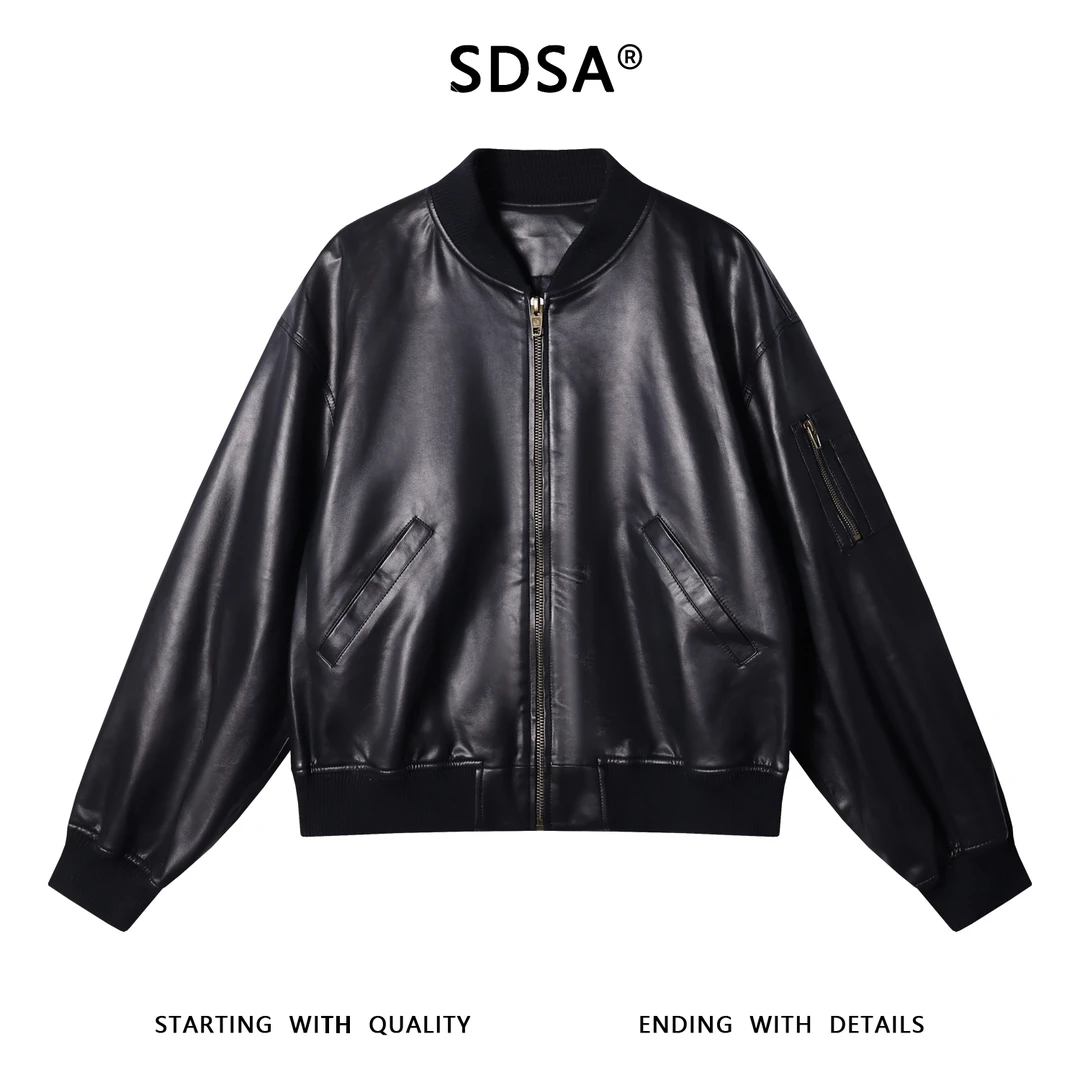 SDSA男士秋冬新款痞帅男装潮牌痞帅棒球领皮衣夹克百搭时尚外套