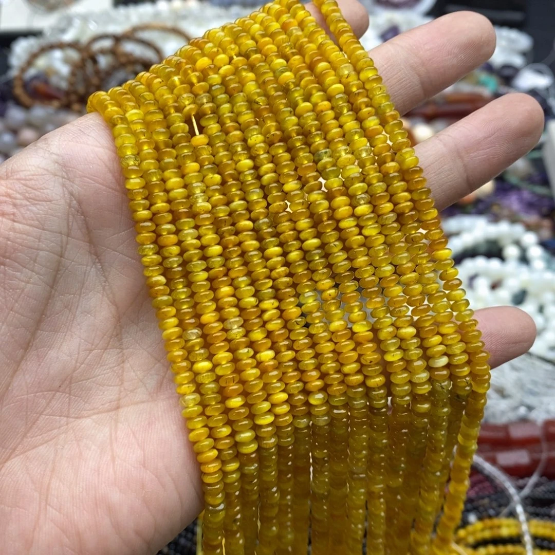 未镶嵌玛瑙/玉髓珠宝半成品一条纯天然2×4玉化金虎眼石算盘珠