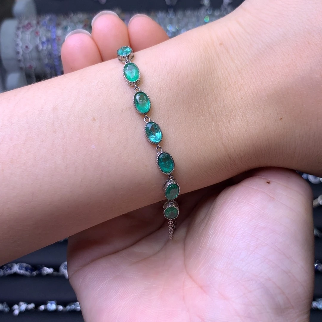 手链银S925镶嵌祖母绿