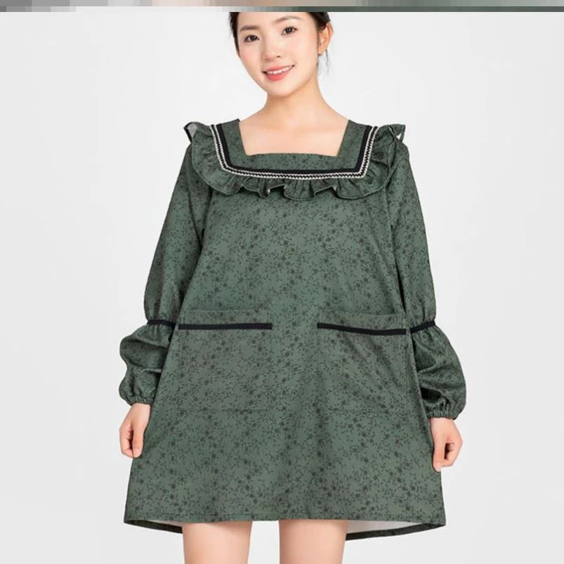 厨衣多巴胺高级感好看的碎花长袖年轻款围裙做饭防水 防水花店棉