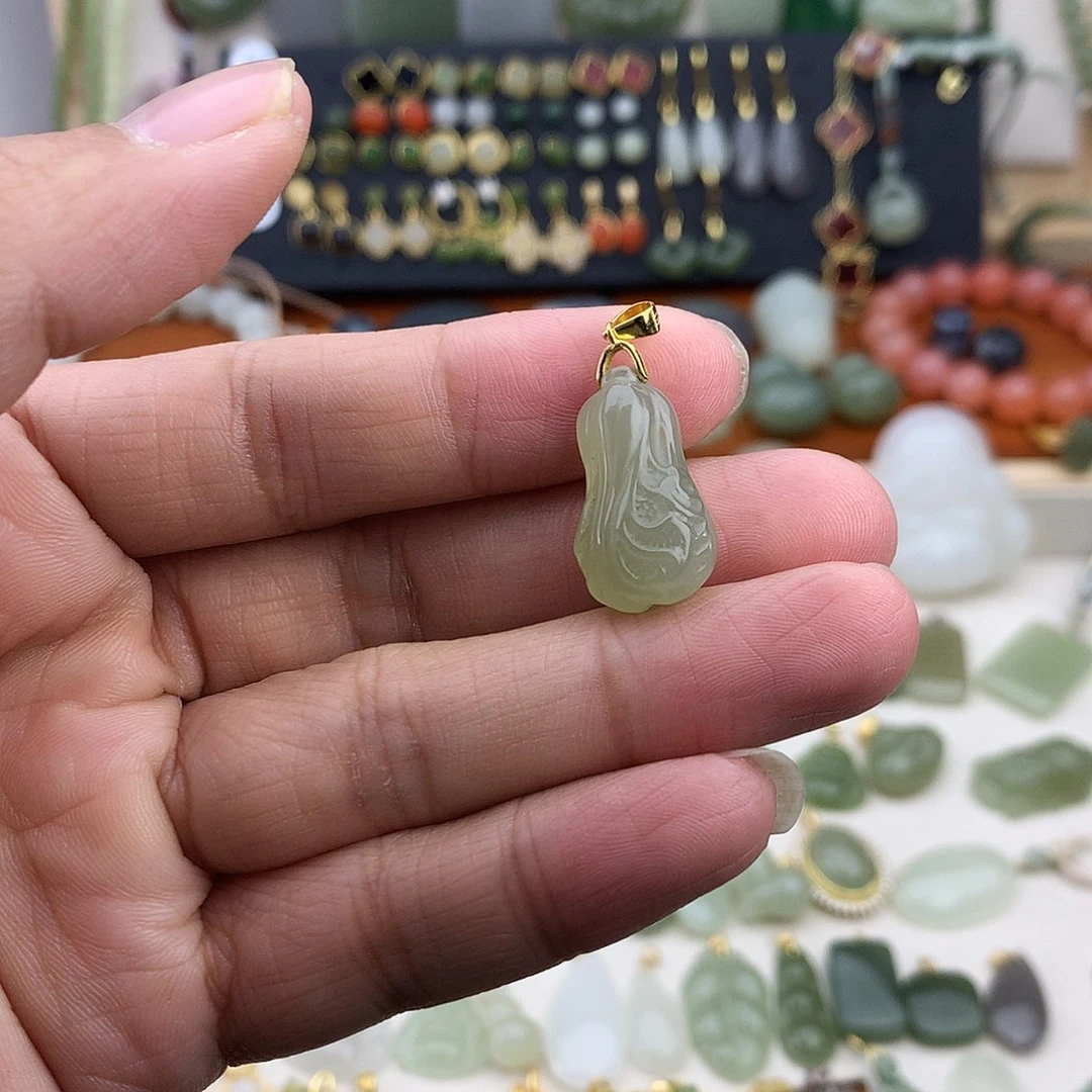 和田玉银S925镶嵌吊坠(不含链)