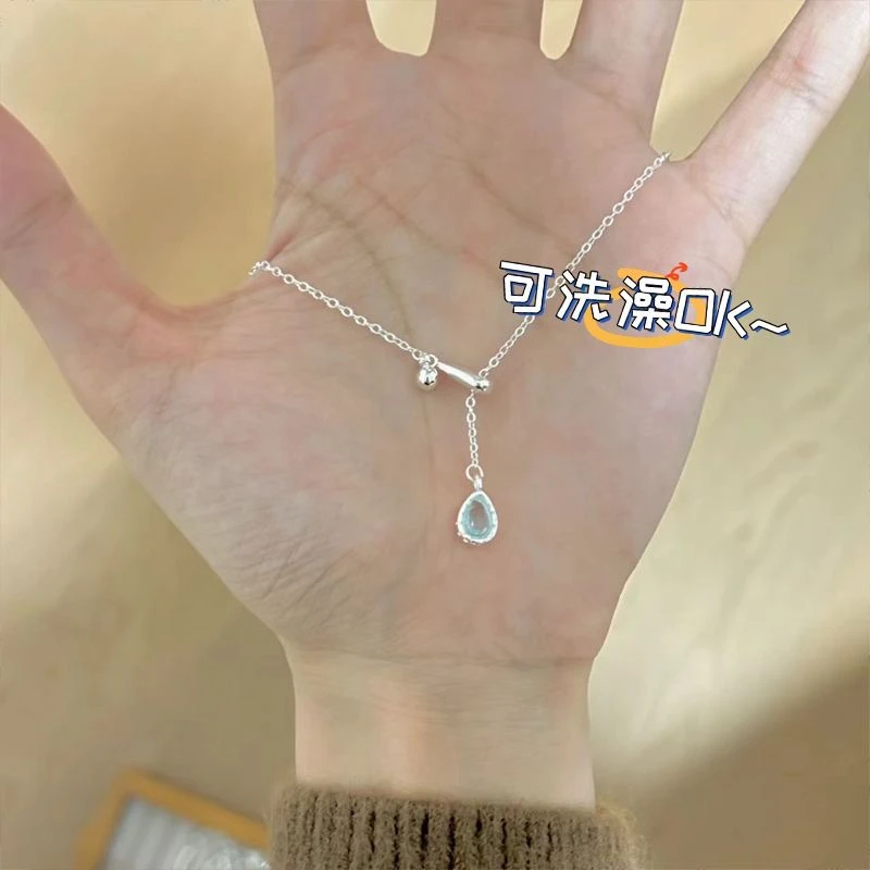 柯柒 钛钢项链 一滴泪蓝水滴项链女轻奢小众设计感时尚百搭锁骨链