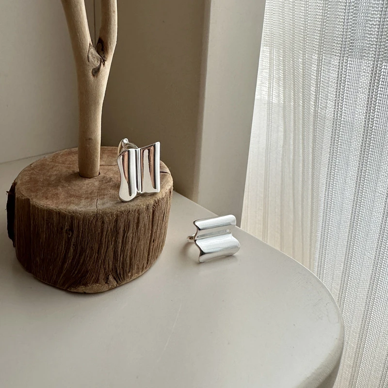 925银耳饰 波浪纹耳扣ins博主风简约文艺几何气质百搭法式个性