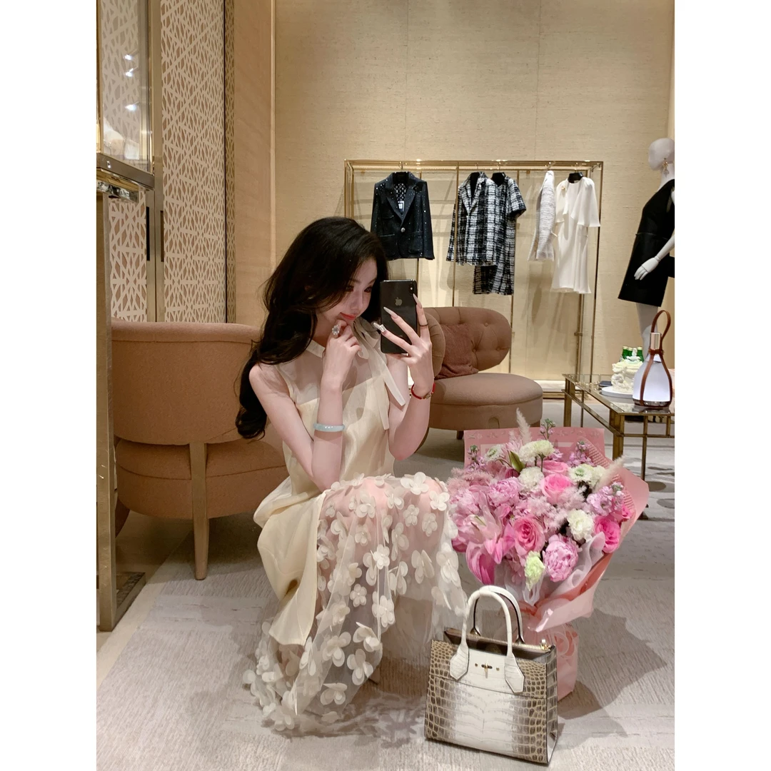 【雅乔定制】月光花语 网纱拼接连衣裙温婉大方衣服DYJJ-25040908