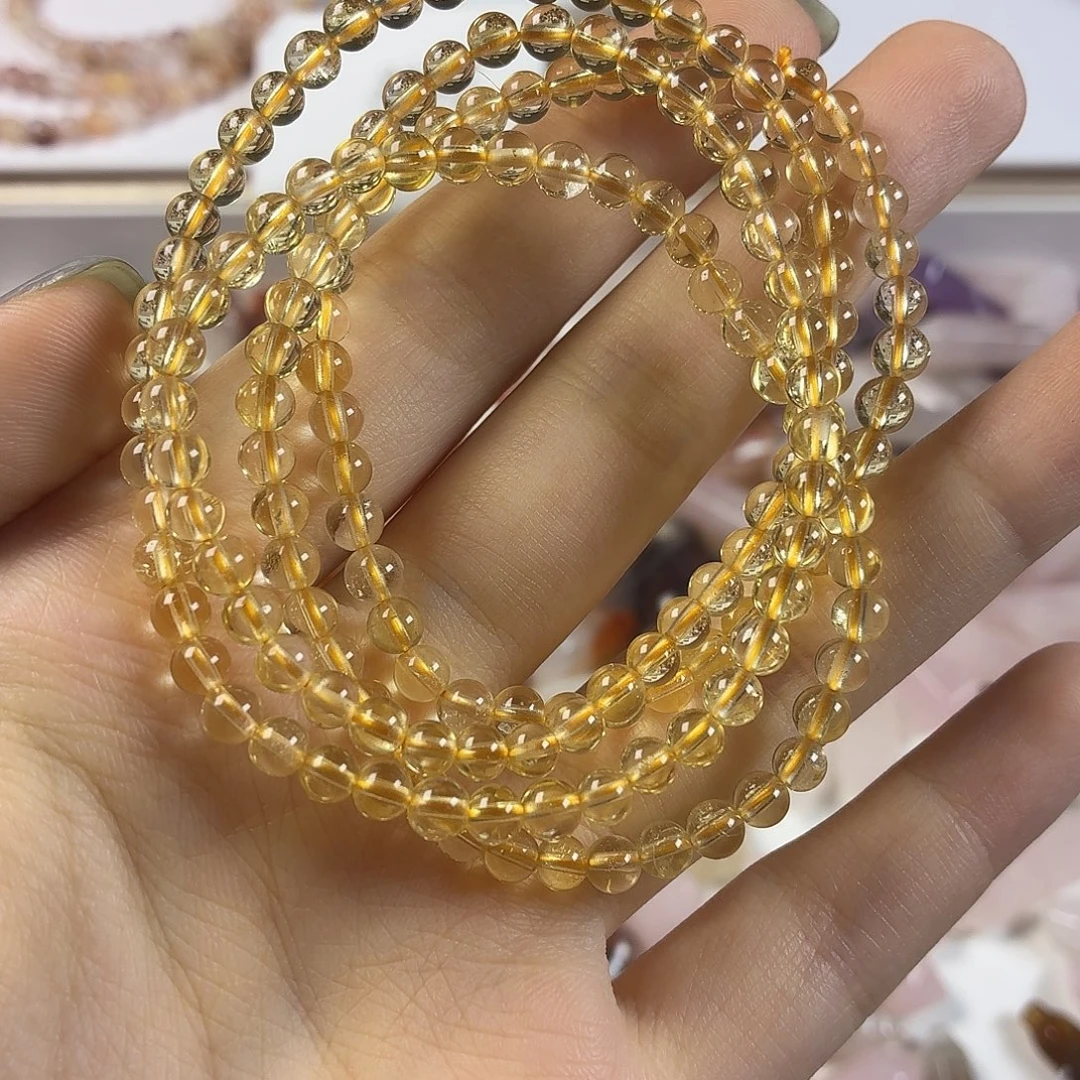 银S925镶嵌手链水晶黄水晶多圈4咪