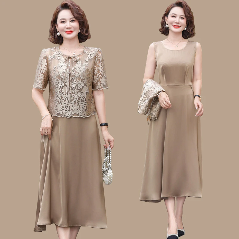 妈妈夏装气质国风连衣裙中式两件套洋气新款中老年女夏季裙子高贵