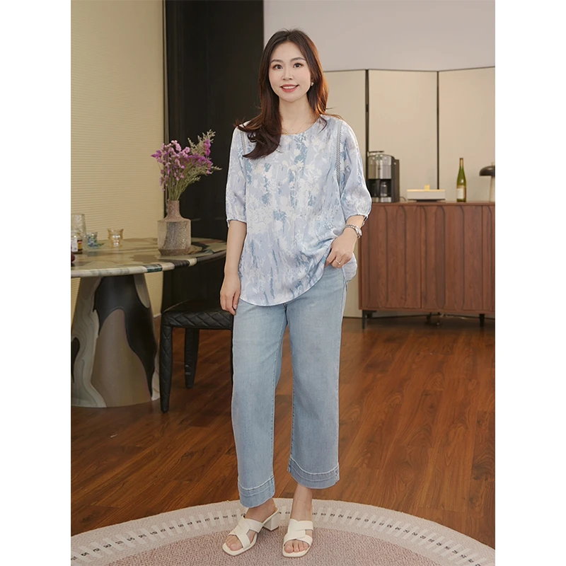 【猫猫】开启盛夏 印花拼接雪纺衬衫夏洋气显瘦小衫洋气上衣MC5838