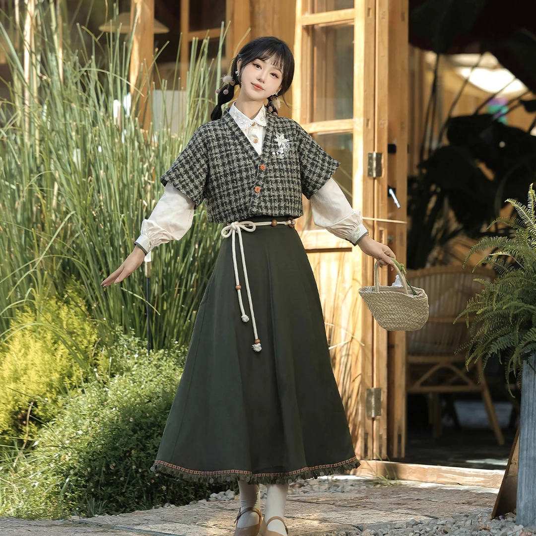【湘灵】汉服女装中国风改良汉元素改良半臂衬衣半裙套装春秋日常