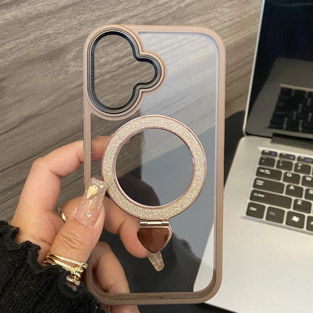 高级感沙漠金适用iPhone16闪粉磁吸支架手机壳苹果15pro防摔12/11