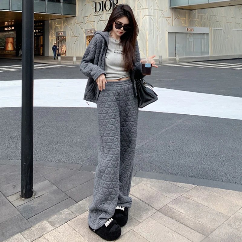 YZ72024欧货冬季棉服卫衣套装女加厚网红小个子休闲女卫衣套装